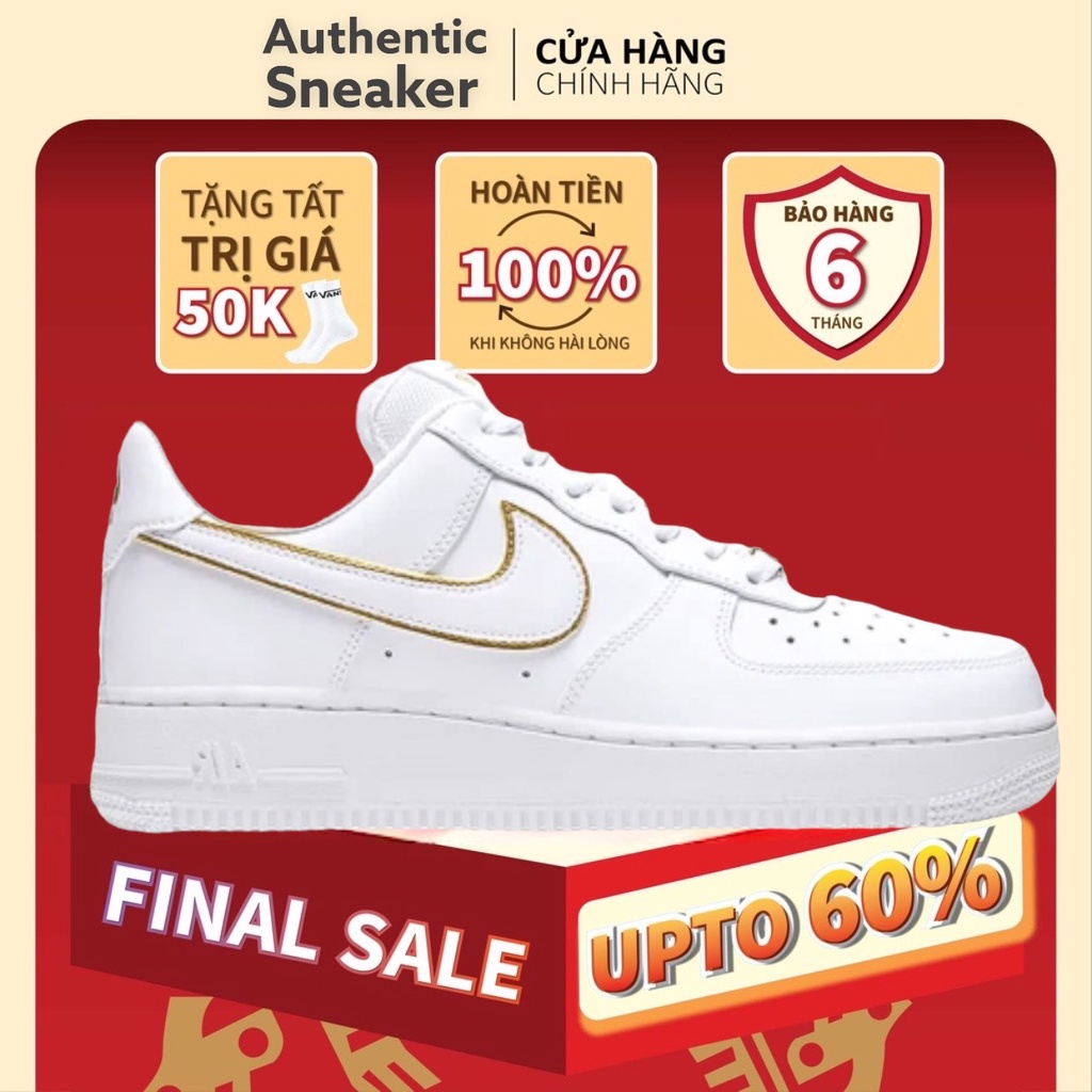 Giày Air Force 1 ESS Metallic Gold, AF1 viền vàng gold nam nữ bản mới nhất (miễn phí ship toàn quốc)