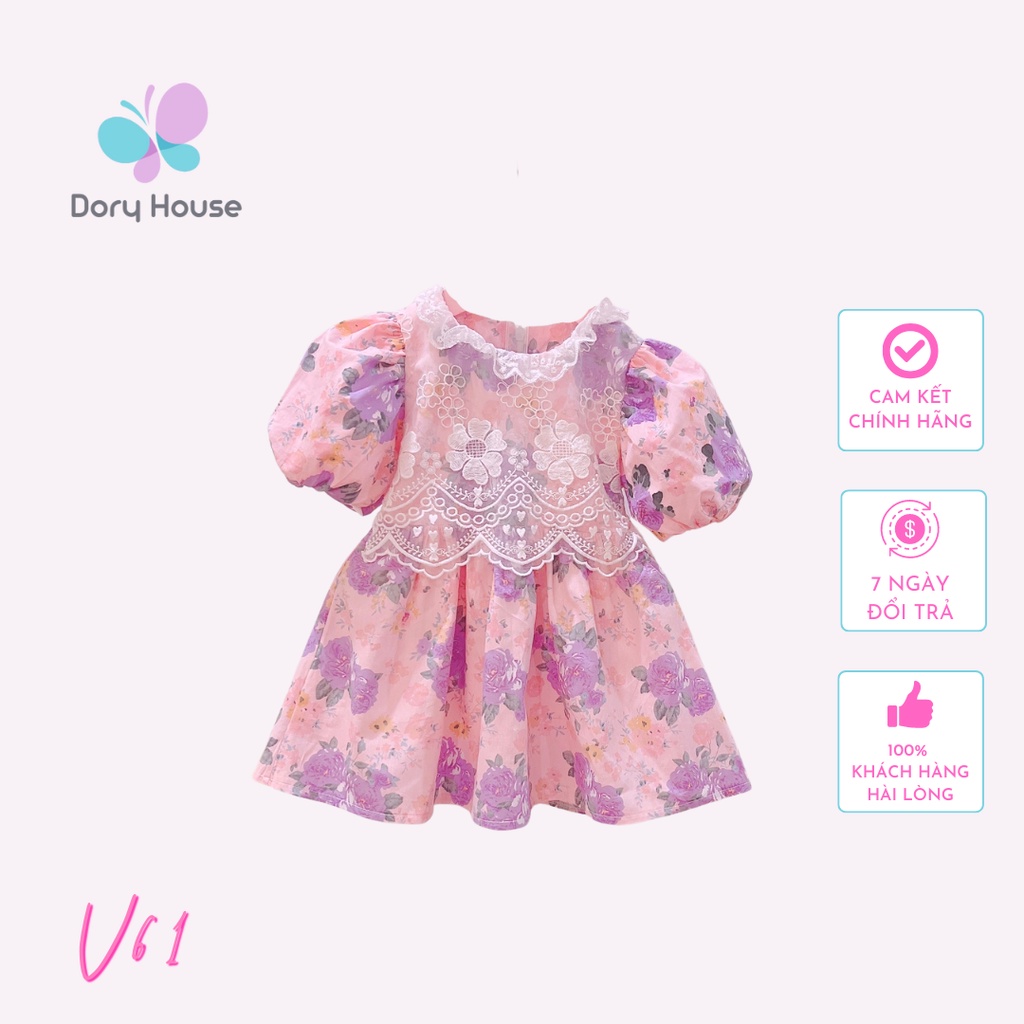 Váy hoa tím phối ren Dory V61, Size 8-42kg, Mẫu mới 2022