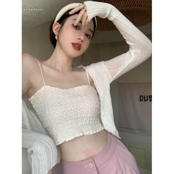 Áo 2 dây - áo Bra Hai Dây Nữ Xốp Nhún Dáng Lửng croptop nội y xanh - chất mát - màu xanh, hồng,vàng, đen, trắng