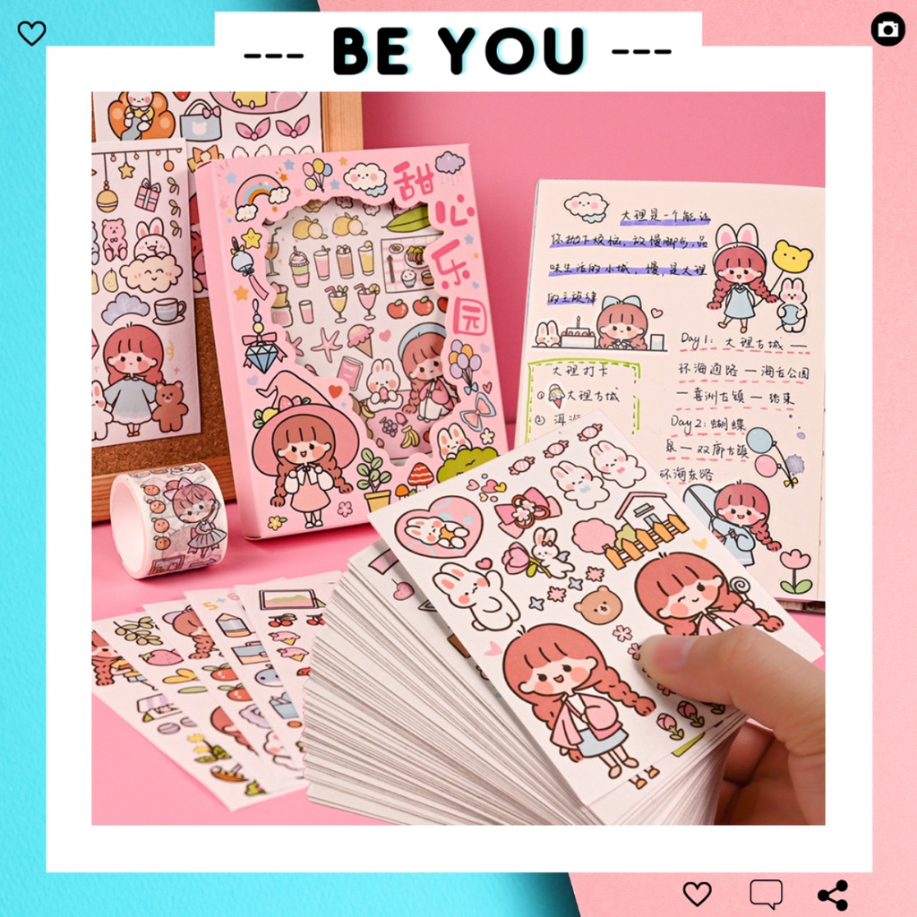 Set 50 Hình Dán Sticker Cute, Hộp Sticker Trang Trí Dễ Thương - BEYOU
