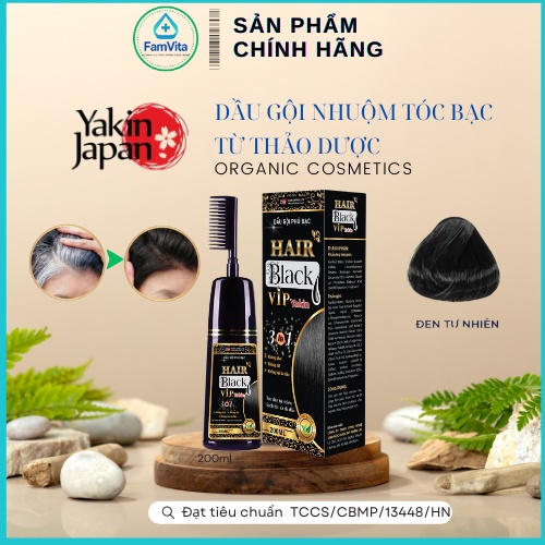 Dầu Gội Phủ Bạc Yakin VIP, Giúp Tóc Đen Tự Nhiên Sau12 phút, Từ dược thiên nhiên: Lá Henna, Hà Thủ Ô, Cỏ Mần Trầu, Olive