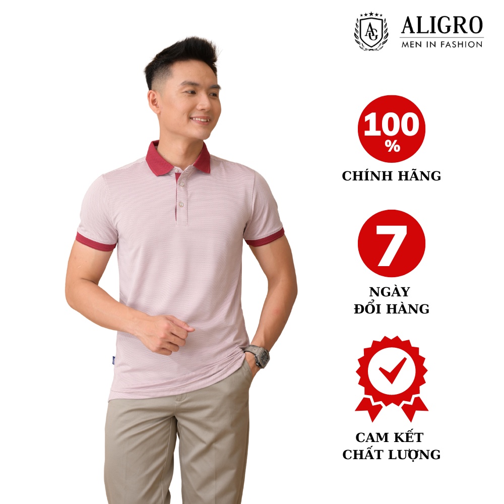 Áo polo nam ngắn tay ALIGRO chất liệu cotton cao cấp hoạ tiết kiểu dệt chữ V màu đỏ ALGPLO77