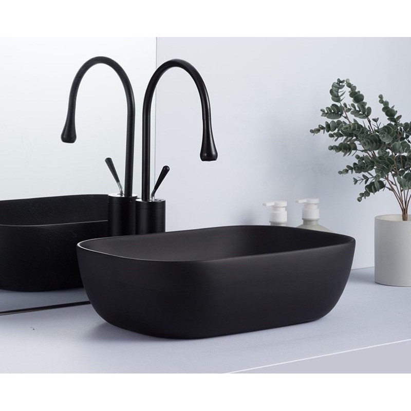 Chậu lavabo đen full đặt bàn đá men nano nung bảo hàng 10 năm
