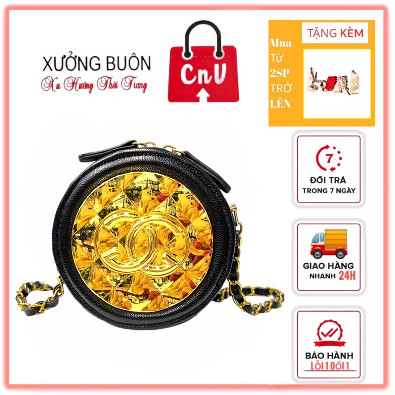 Túi xách tròn,Túi xách nữ hộp tròn mặt vàng Sang Trọng