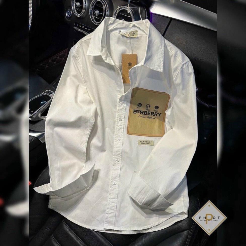 Sơ Mi Trắng BB,R Dáng Rộng Cổ Bẻ Thêu Ngực - Sơ Mi nam Nữ Unisex Dài Tay Đi Học