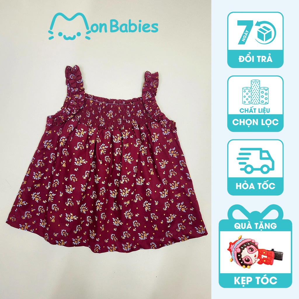 Áo hai dây bé gái, áo hè cho bé gái hoa nhí chất cotton màu sắc tươi sáng,cho bé gái 2-6 tuổi MonBabies A2DG23S07