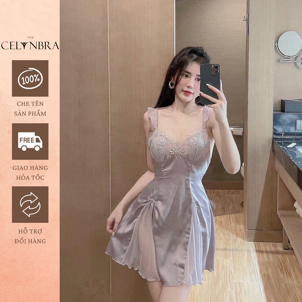 Váy ngủ sexy có đệm ngực dây cánh tiên quyến rũ THE CELYNBRA - V64
