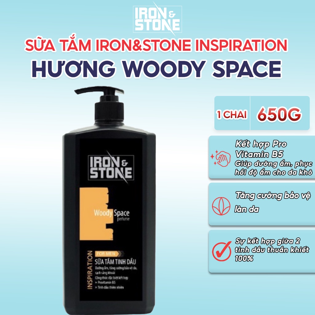 Quà tặng sữa tắm IRON&STONE Inspiration hương Woody Space dành cho nam dung tích 650G, dưỡng da sạch sâu