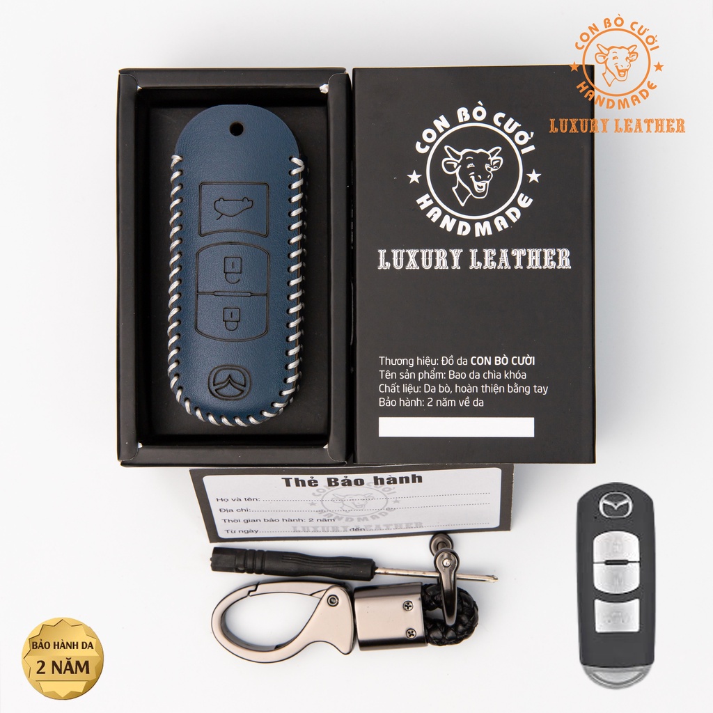 Bao Da Chìa Khóa ÔTô MAZDA 2,3,6, CX5, CX8  - Chìa 3 nút bấm - Da Thật 100% Bảo Hành 2 Năm, Khắc Tên & SĐT Chủ Xe