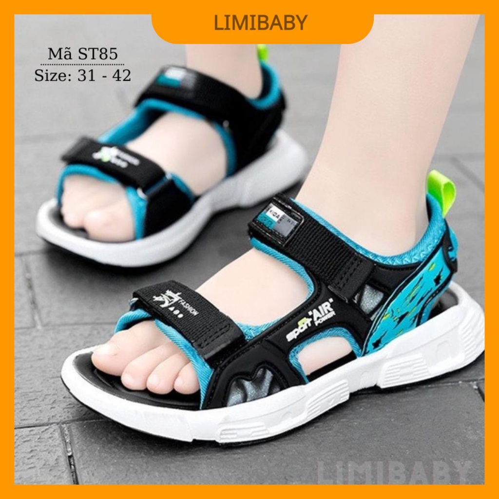 Dép quai hậu bé trai LIMIBABY đi học đi biển da cao cấp nhẹ êm chống trơn dán cho chân múp hoặc gầy thể thao xanh ST85