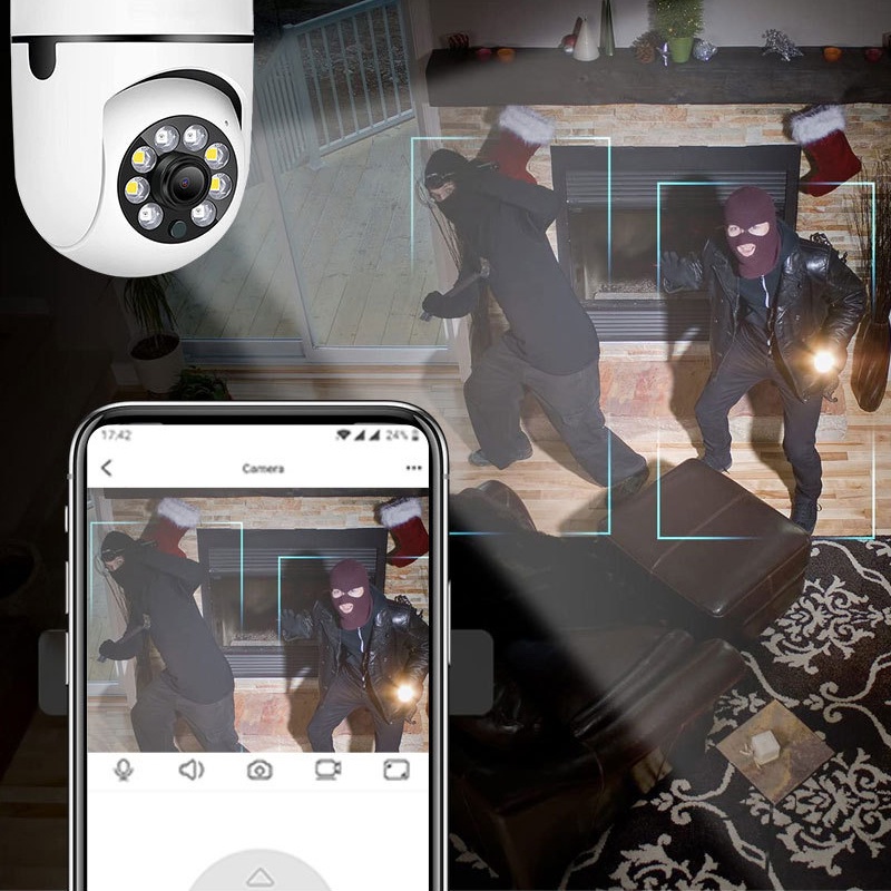 2.4Ghz Chống Nước E27 Camera Quan Sát Hd 1080P 360 &deg; Quay Ban Đêm Màn Hình Điều Khiển Bằng JXLcam Ứng Dụng