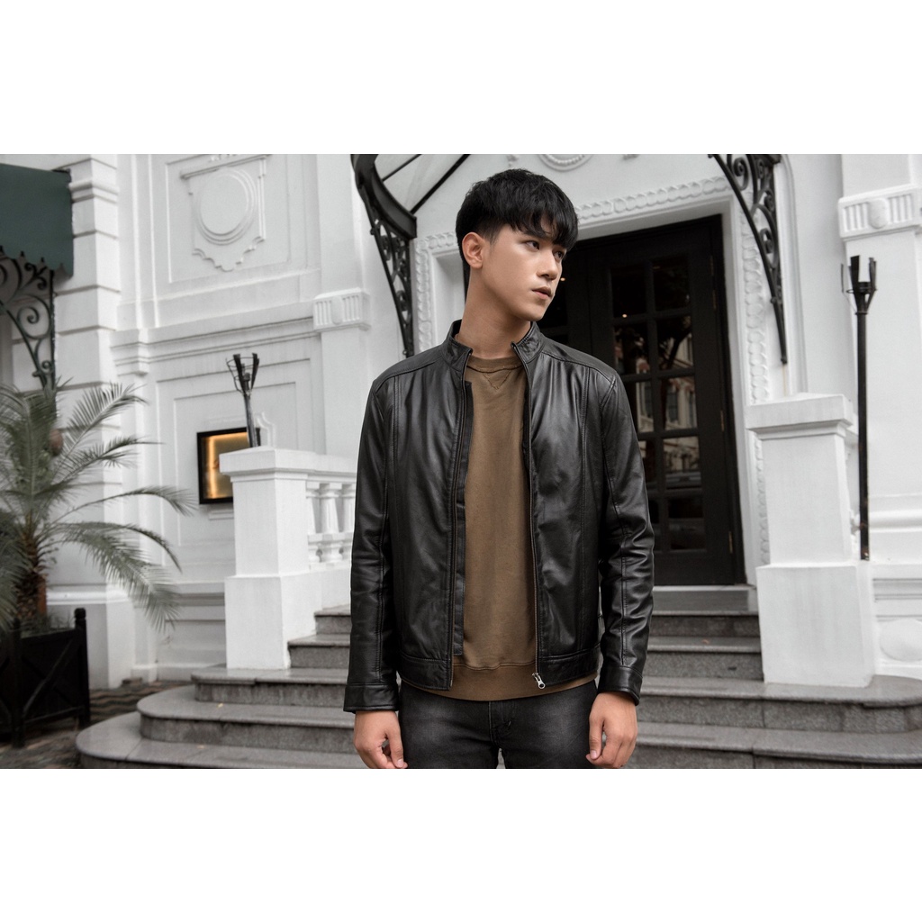 Áo da nam Ftt Leather Racer Jacket gân dọc 100% da bò cao cấp mã AD203B