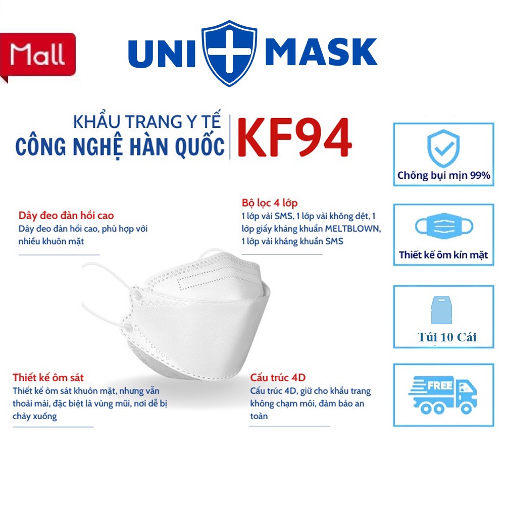 Thùng 300 Chiếc Khẩu trang 4 Lớp KF94 UNI MASK Chống Bụi Mịn Và Kháng Khuẩn Hàng Cao Cấp Hàn Quốc.