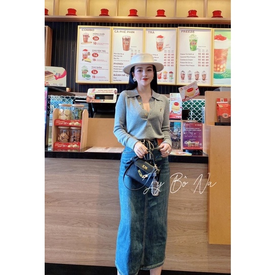 CHÂN VÁY BÒ TRƠN DÁNG DÀI TAG NÂU HÀNG QCL1 MS26100