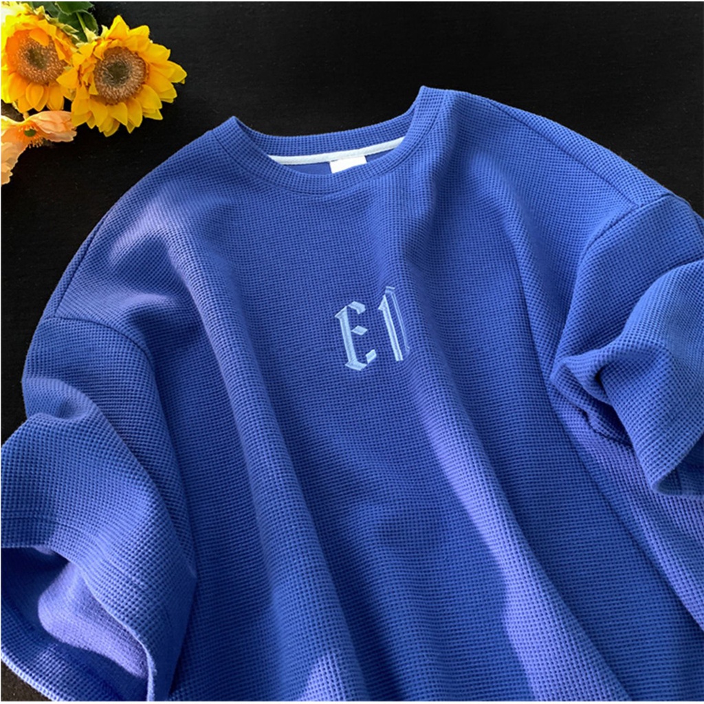 Áo thun tay lỡ nam nữ, áo phông unisex form rộng chất tổ ong thấm hút mồ hôi thêu chữ EA – MayLinh Shop