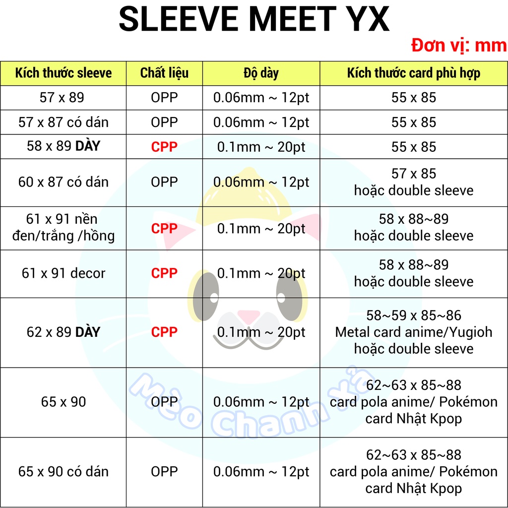 SLEEVE MEET YX DÀY BỌC THẺ BÀI, CARD ALBUM, THẺ NHÂN PHẨM, DOUBLE SLEEVE...
