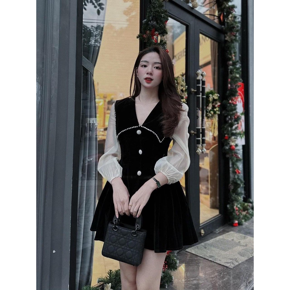 Đầm dự tiệc nữ bigsize đầm cổ tim tay voan phối viền ren dự tiệc sang chảnh 50-90kg