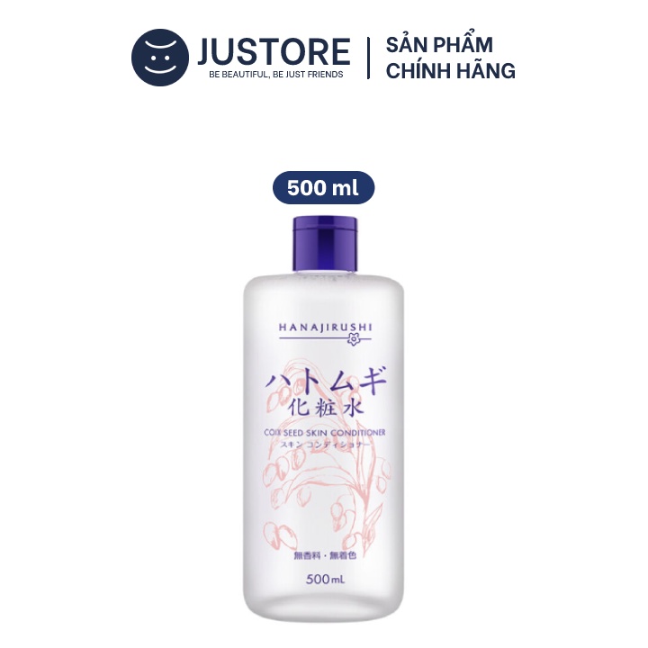 Nước hoa hồng dưỡng ẩm trắng da HANAJIRUSHI tinh chất hạt ý dĩ Hatomugi dung tích 500mL