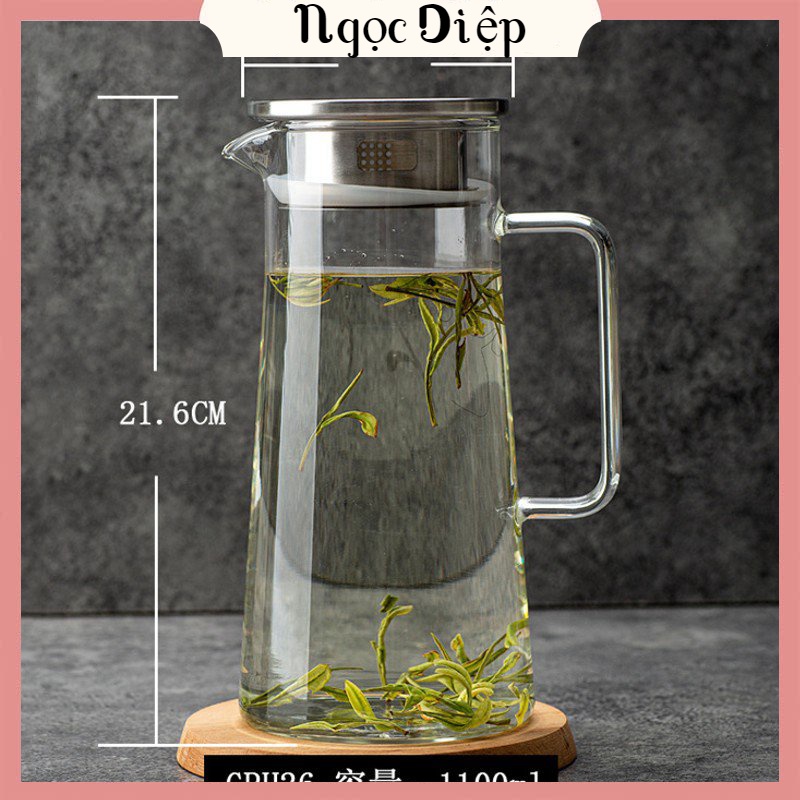 Ấm pha trà Deli inox 1100ml,bình pha trà thủy tinh ,bình ủ trà cao cấp
