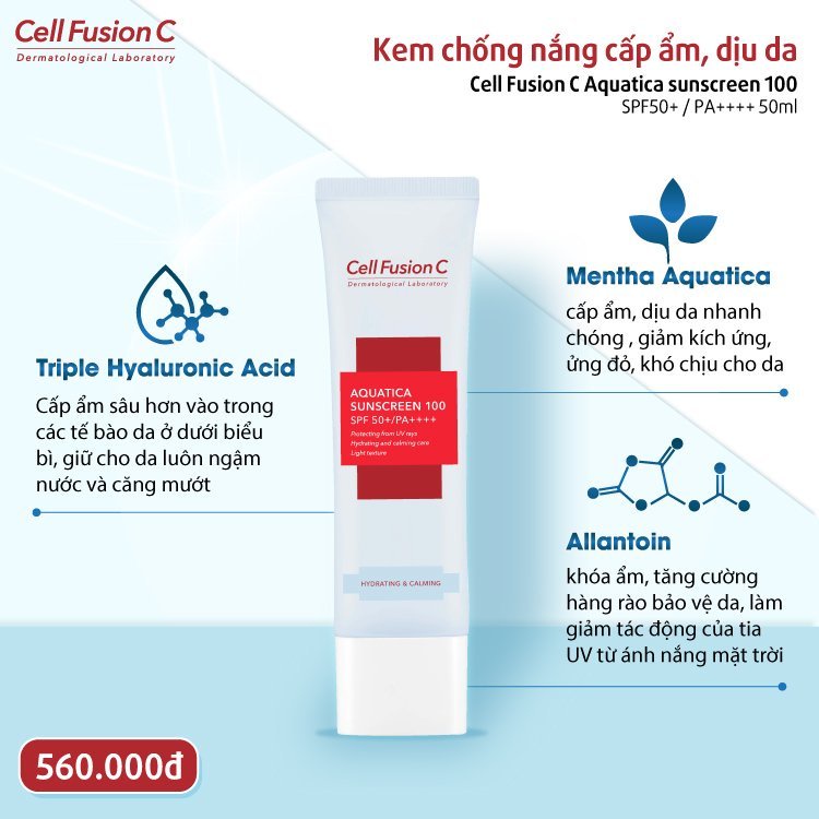 [GÓI DÙNG THỬ 1.2ML] Kem Chống Nắng Cấp Ẩm & Dịu Da Cell Fusion C Aquatica Sunscreen 100 SPF 50+/PA++++ (1.2g)