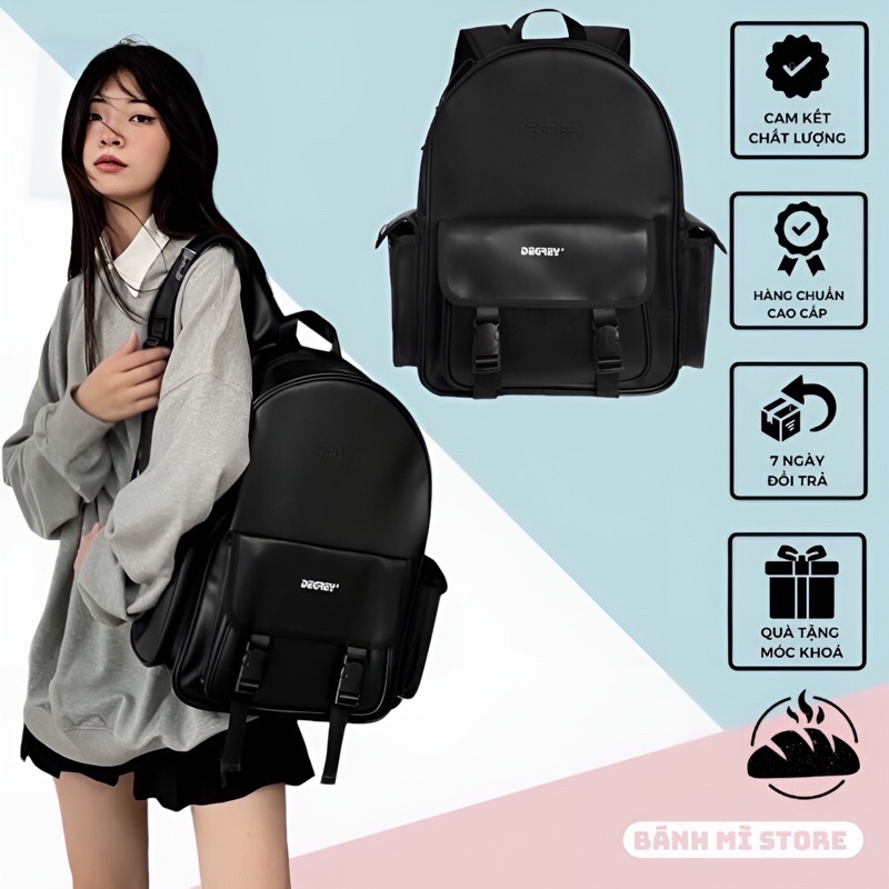 Balo DEGREY PREMIUM LEATHER Backpack Chất Da Simili Cao Cấp - Bánh Mì Store - Balo Da Màu Đen Đi Học (Tặng Móc Khoá)