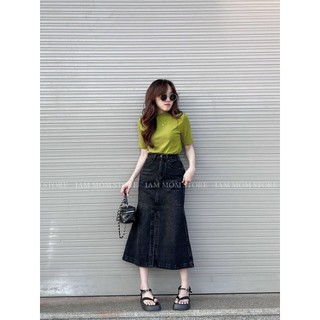 Chân váy jean đen đuôi cá xẻ trước CVN109