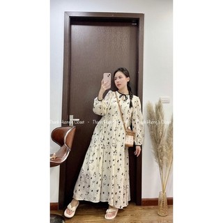 Rập giấy thiết kế đầm babydoll nữ midi dáng dài cổ tròn