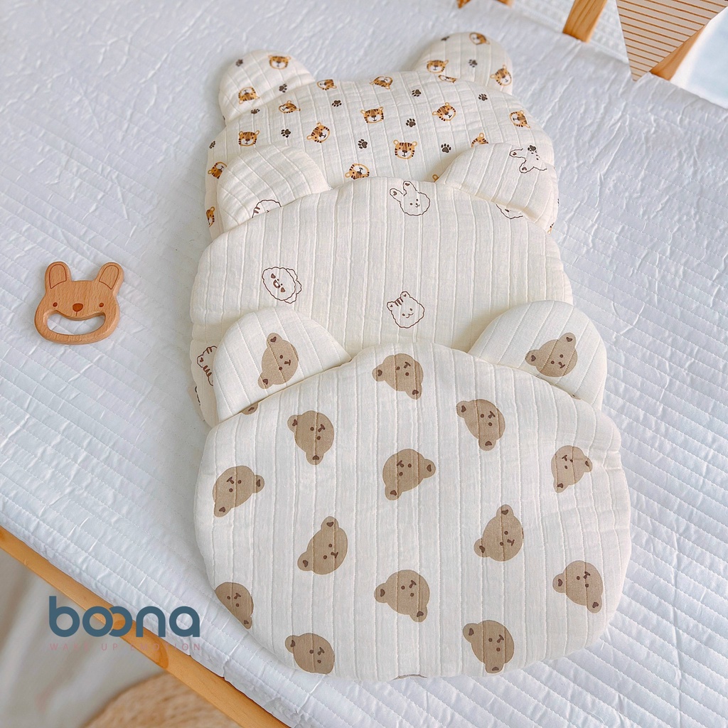 Gối Xô Muslin Boona Hình Gấu Thỏ Ruột Bông Organic Mềm Mịn Cho Bé Từ Sơ Sinh