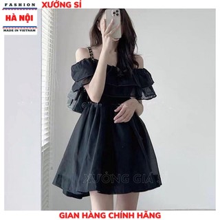Đầm Tiểu Thư Dáng Xòe Chun Eo Trễ Vai Tầng 2 Lớp Nhẹ Nhàng Nữ Tính