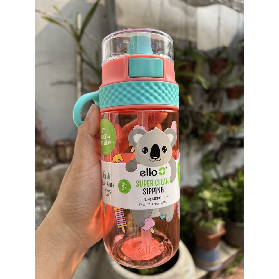 BÌNH NƯỚC CHO BÉ ELLO CÓ ỐNG HÚT CHỐNG TRÀN 473ML 16OZ