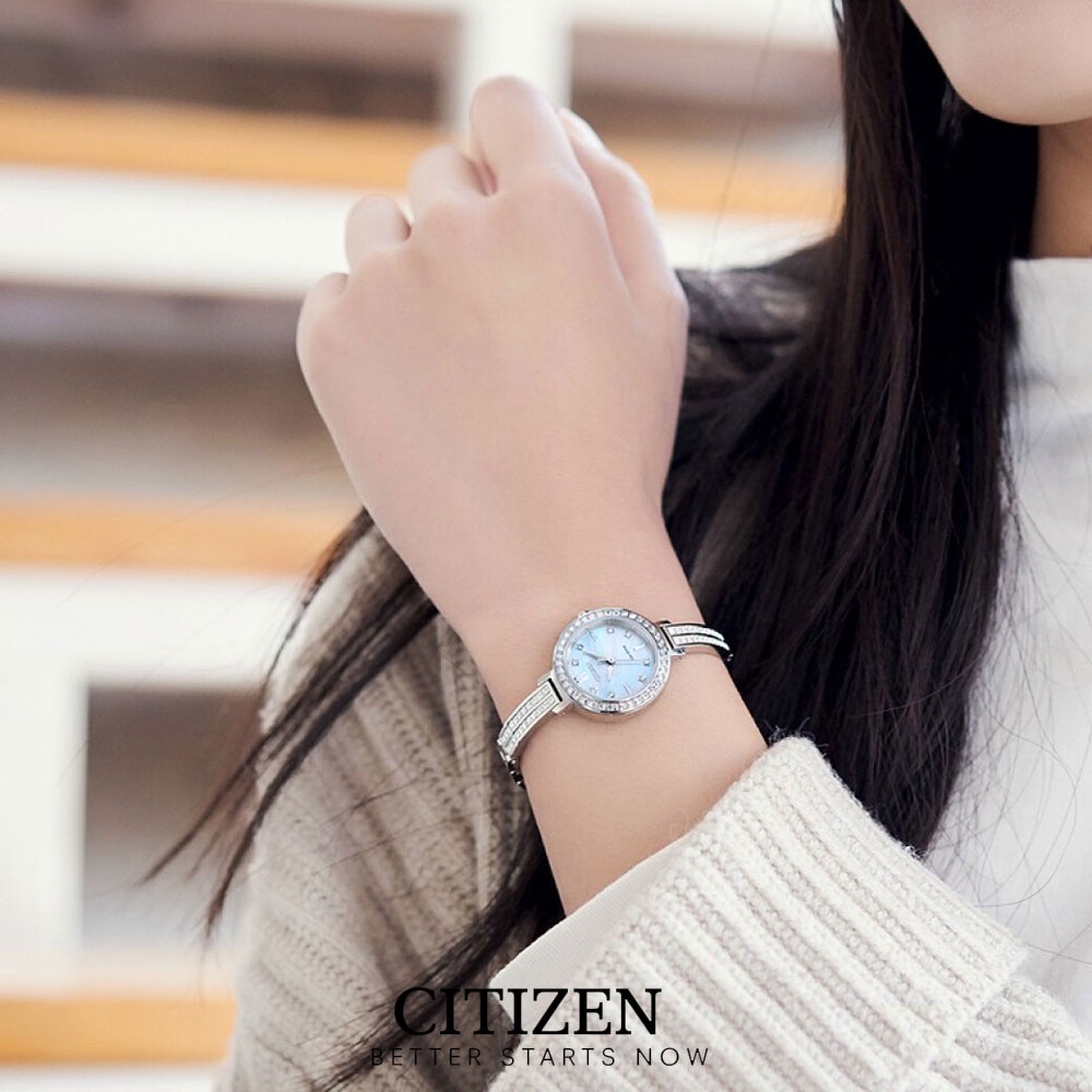 Đồng Hồ Nữ Citizen Đính Đá Swarovski Dây Thép Không Gỉ EM0860-51D - Mặt Xà Cừ (25mm)