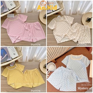 [Tăm lạnh] Bộ Cộc Tay Bé Gái, Bé Trai Chất Tăm Lạnh Trượt Chấm Bi Nhỏ Viền Cổ Siêu Xinh - AN.KID