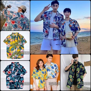 Áo Sơ Mi Đi Biển Bigsize Và Size Em Bé Vải Thoáng Mát, Áo Đi Biển Nam Nữ, Áo Sơ Mi Hawaii Họa Tiết Hoa Lá