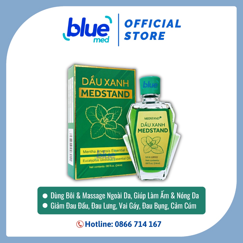 Dầu Xanh Medstand - Làm Ấm Da, Bôi Da, Dầu Gió, Giảm Đau Đầu, Đau Lưng, Ngạt Mũi, Đau Bụng (Chai 7ml) [Chính Hãng]