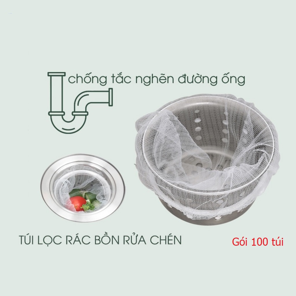 100 Túi Lưới - Taky, Lọc Rác Bồn Rửa Bát, Rửa Chén, Có Chun Co Giãn Chống Tắc Nghẽn Ống, Tiện Dụng Nhà Bếp - 5160