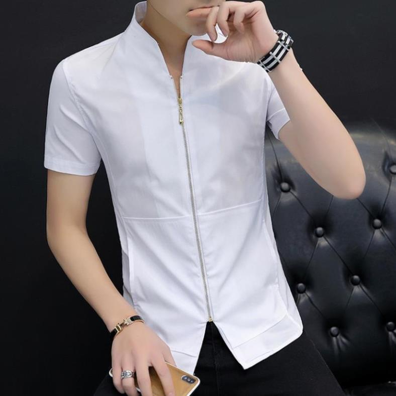 h Áo sơ mi nam, Áo sơ mi cộc tay Cổ tàu phối khóa,Thiết kế độc đáo,  Mã N19 .