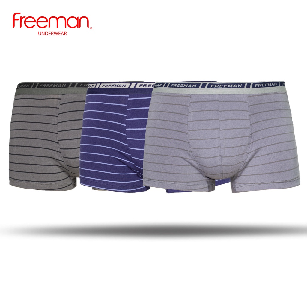 Combo 3 Quần lót boxer nam Freeman thiết kế sọc trẻ trung, chất liệu cotton thấm hút mồ hôi tốt BO507