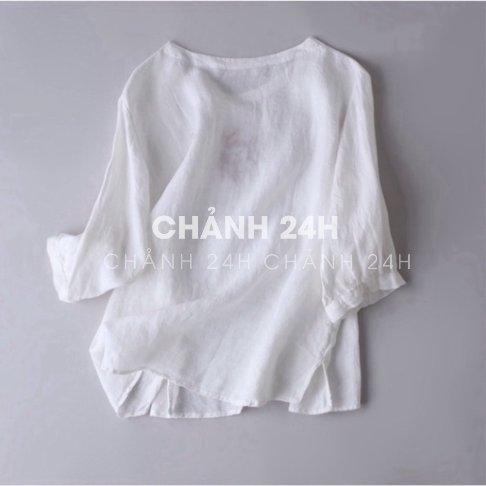Áo trung niên nữ thêu hoa thiết kế tặng mẹ Chảnh 24h áo kiểu form rộng bigsize chất liệu mềm nhẹ mát AKH.64