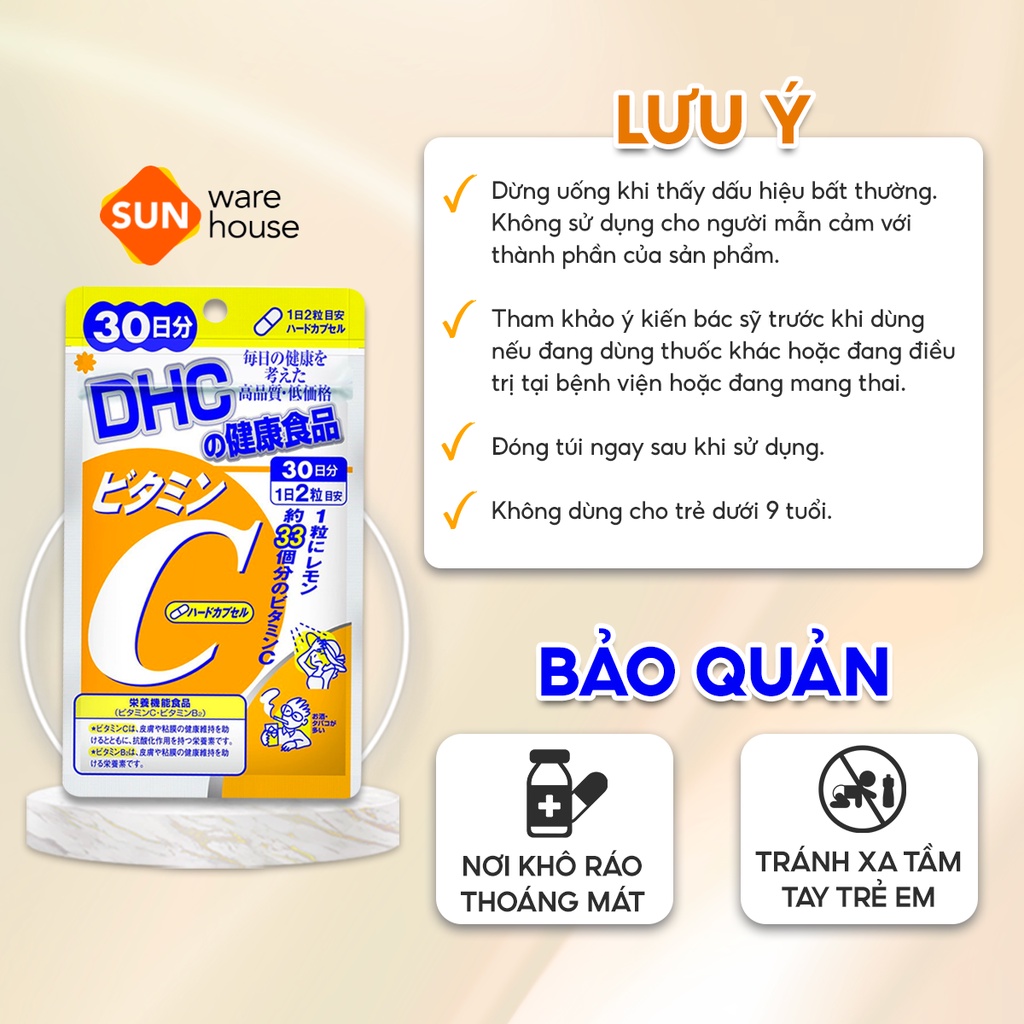 Viên Uống Bổ Sung Vitamin C DHC Vitamin C Hard Capsule Hỗ Trợ Sáng Da, Mờ Thâm, Tăng Sức Đề Kháng Gói 60v và 180v