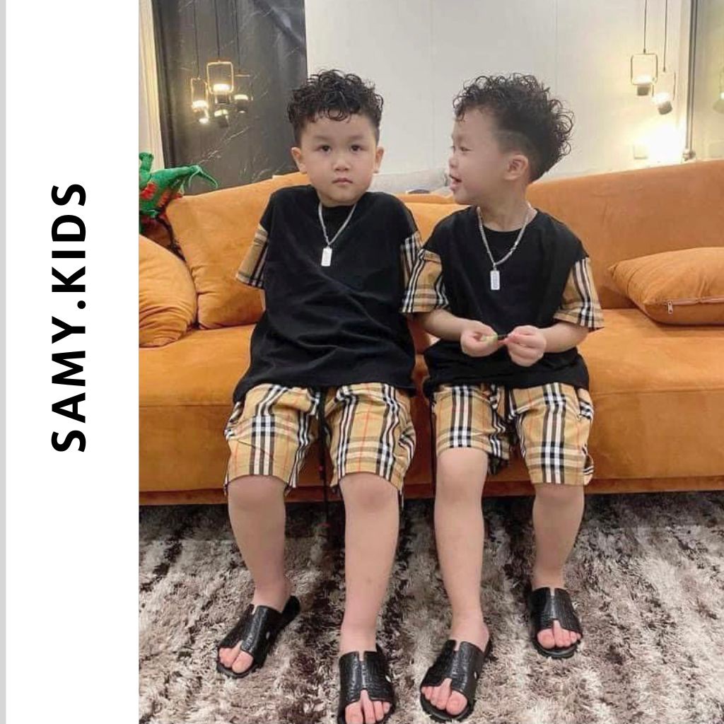 Set quần áo thun BBRr cho bé trai, bé gái, áo phông BURBERRYy cộc tay trẻ em SAMY KIDS