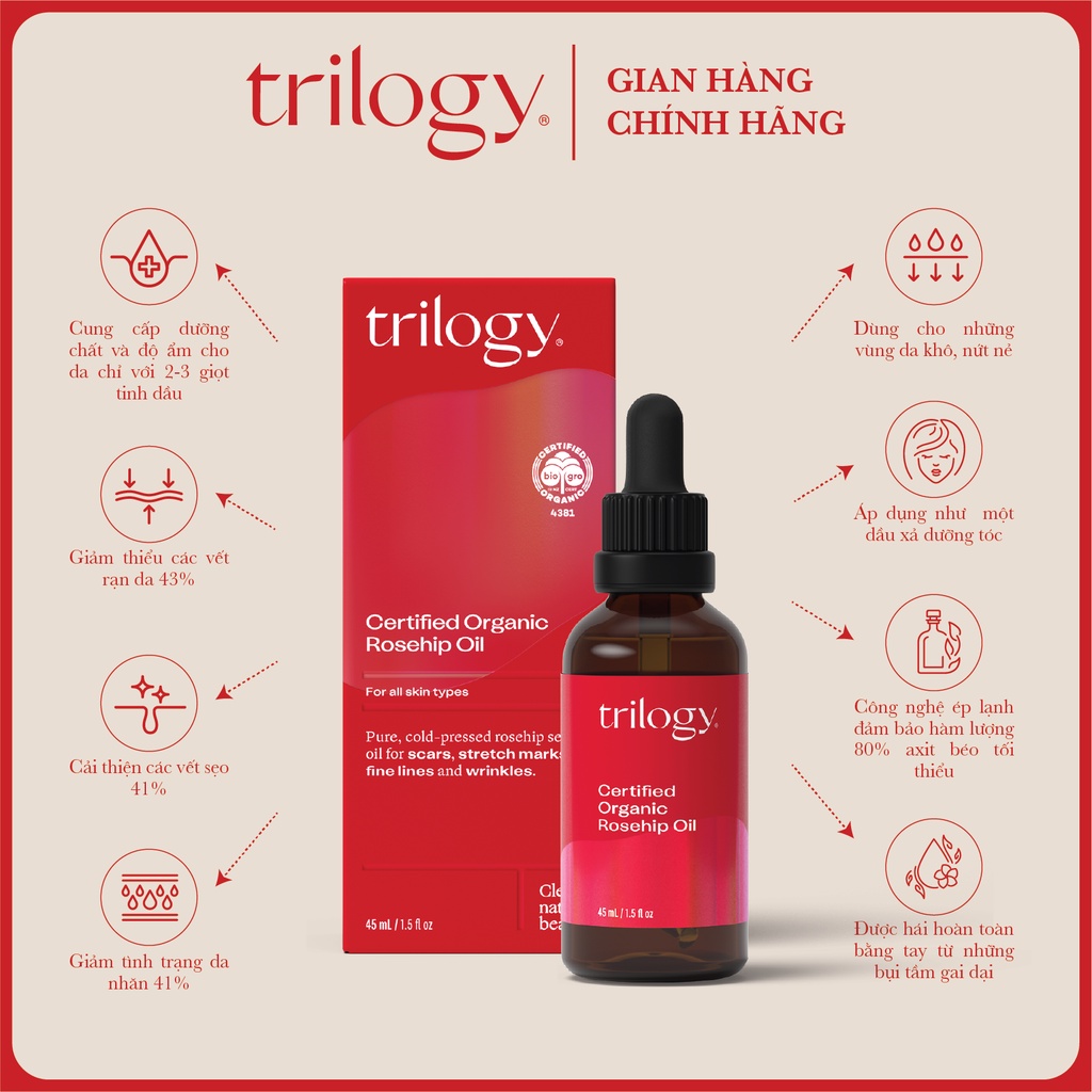 Tinh Dầu Tầm Xuân Hữu cơ Trilogy Certified Organic Rosehip Oil (45ml) [Renew]