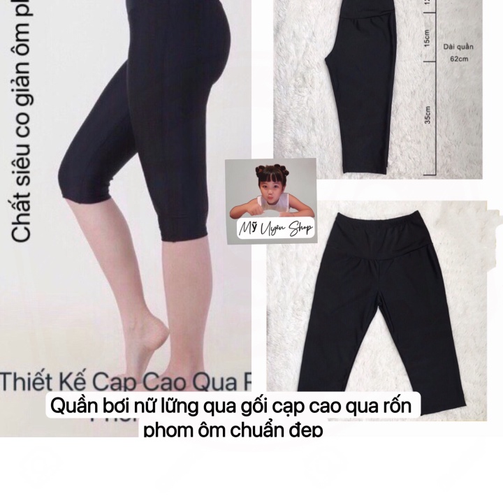 Quần bơi nữ lững mẫu thiết kế cạp cao qua rốn dài qua gối ôm phom co giản 4 chiều đẹp và kín đáo chống nắng tốt( free si