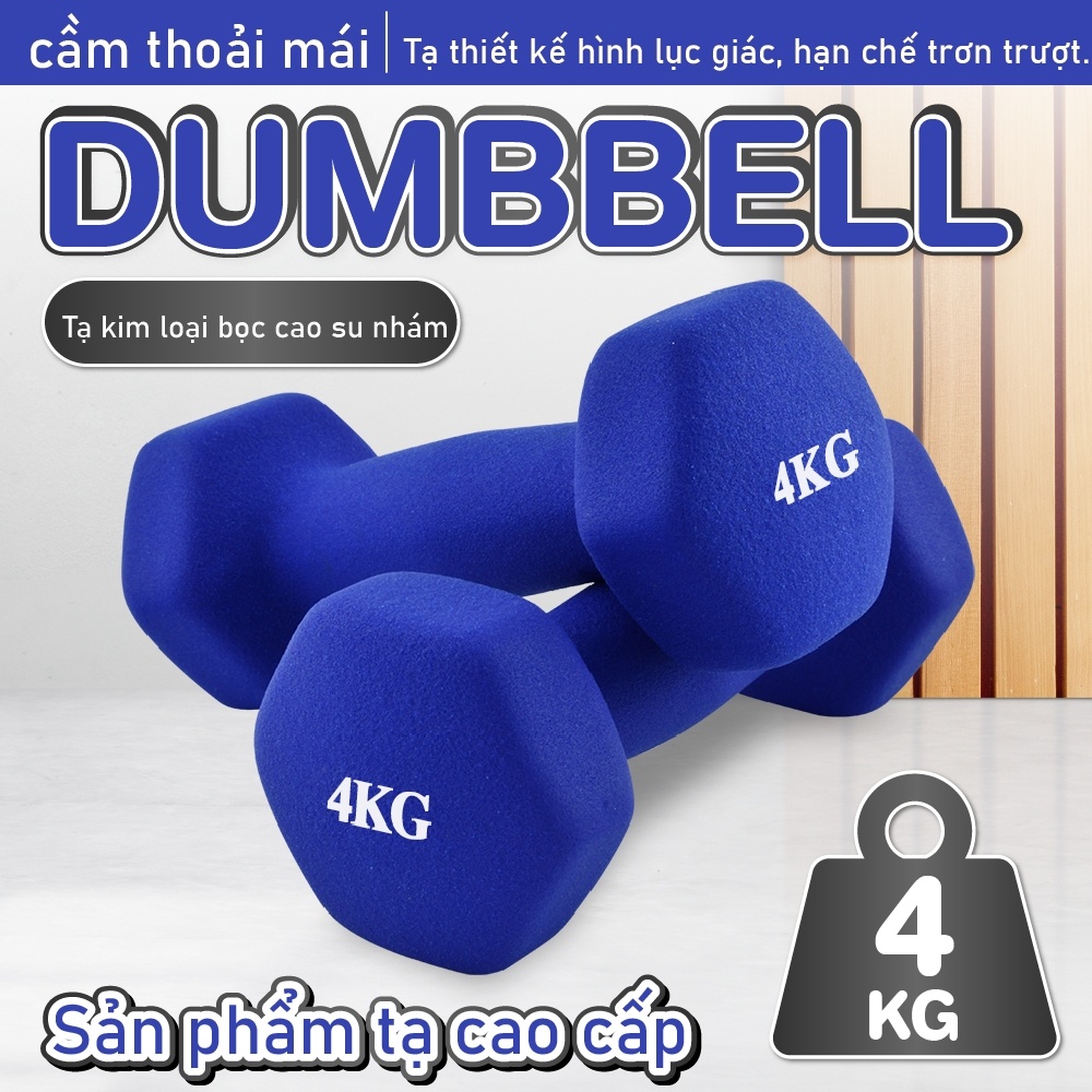 BG-[4 KG] Tạ tay lõi thép đặc bọc cao su tập gym yoga chống trơn trượt, xước vỡ sàn RED/BLUE