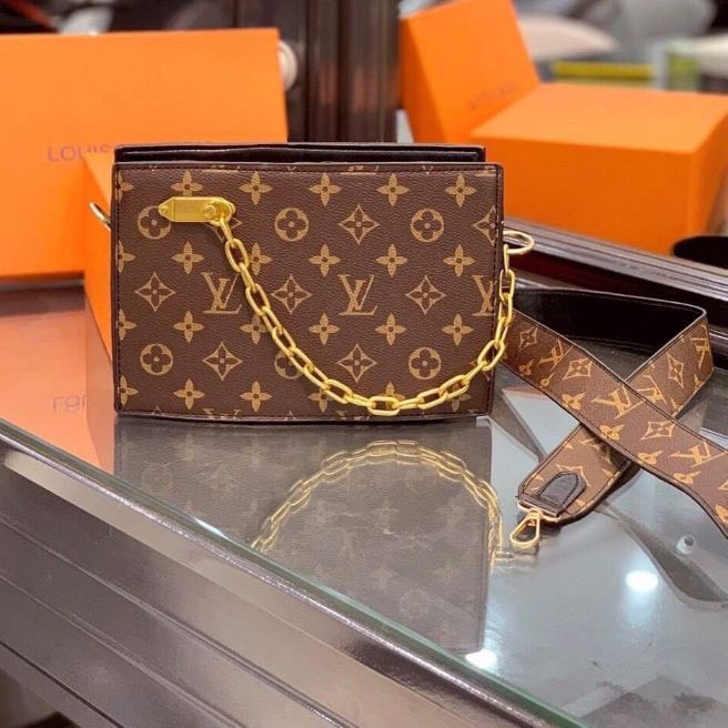 Túi hộp Lv đeo chéo thời trang, túi xách đẹp 2023 dây xích vàng