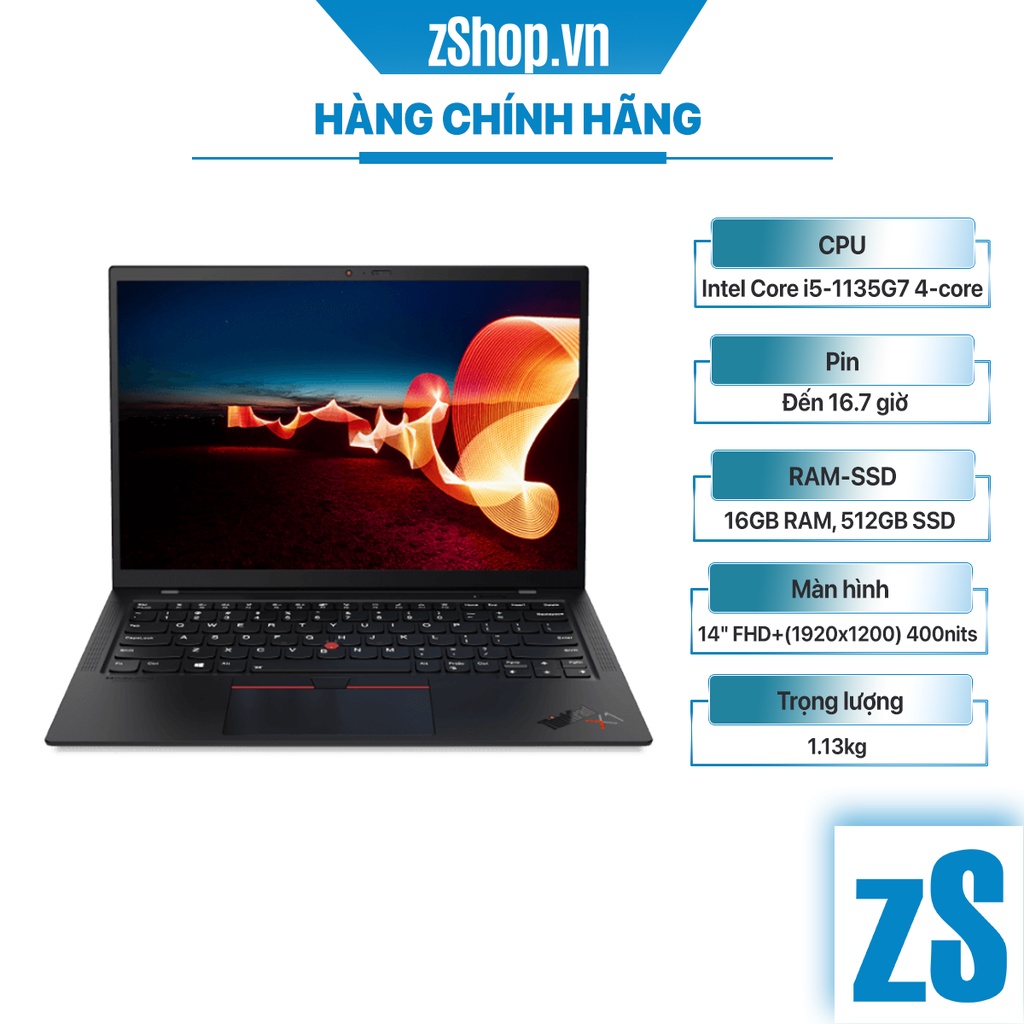 Laptop Lenovo ThinkPad X1 Carbon Gen 9 - Core i7-1165G7, 16GB, 512GB, 14" FHD+ (Hàng Chính Hãng)