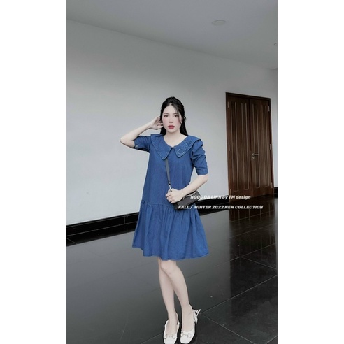 Váy Jean Cổ Nhọn Đuôi Cá Tay Lửng Siêu Xinh Mã QM28