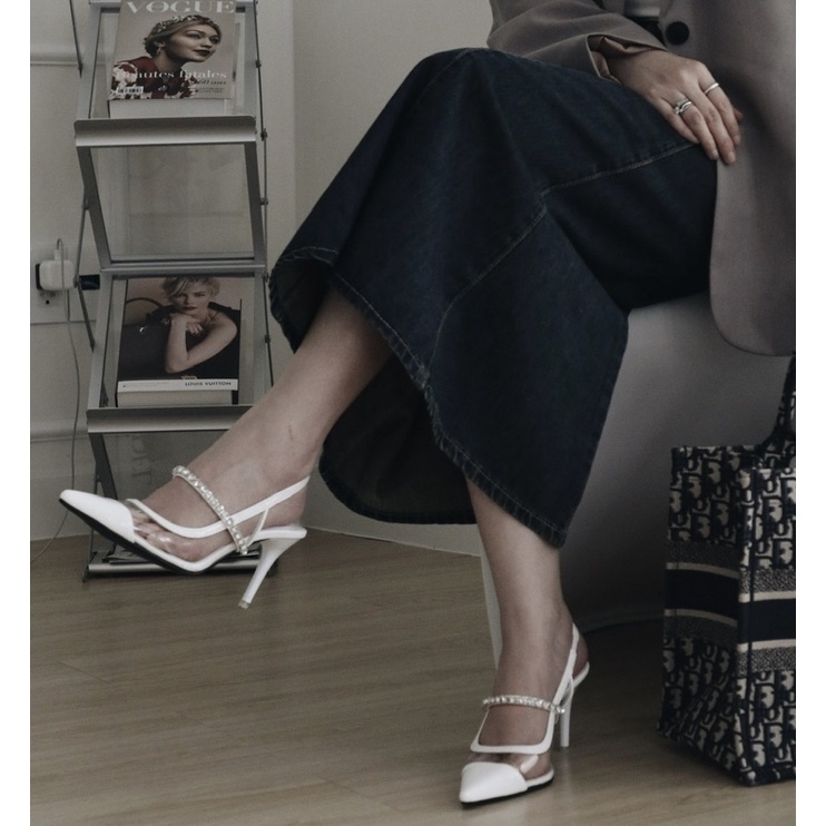 25 STUDIO Giày cao gót 7p trong suốt quai ngang mảnh đính đá Veronica Heels