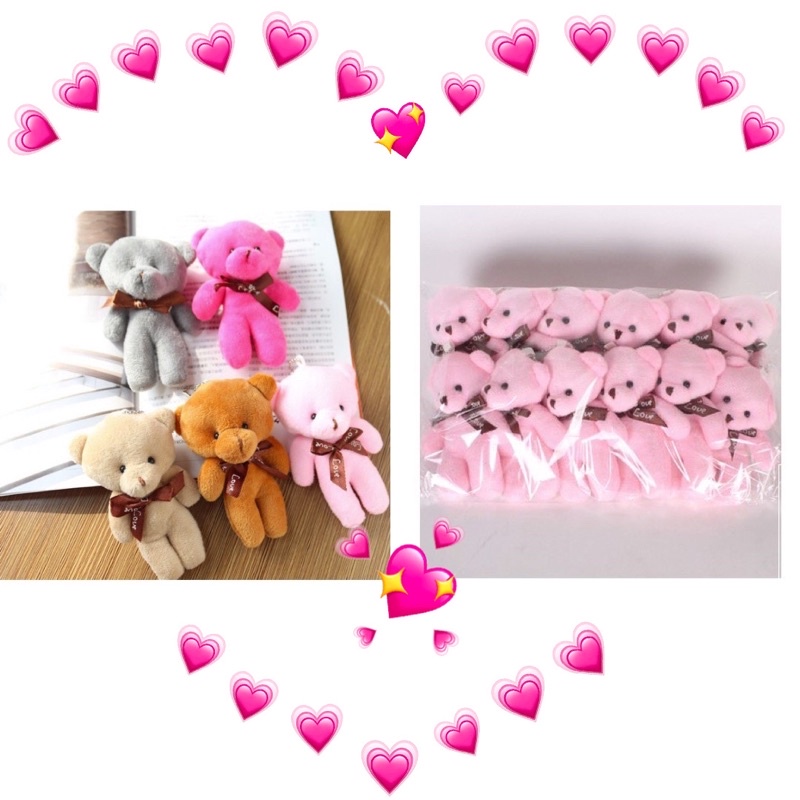 Gấu bông nơ màu hồng móc khóa size 10 -12 cm