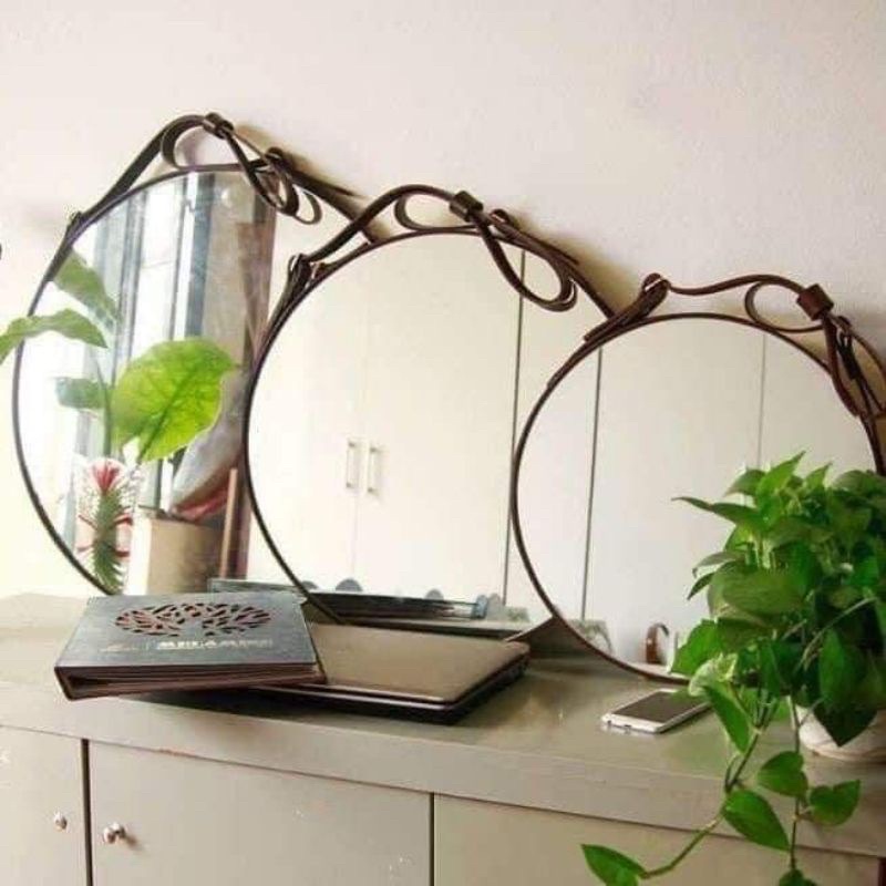 TẬN GỐC GƯƠNG TRÒN DECOR DÂY DA PHONG CÁCH SANG CHẢNH
