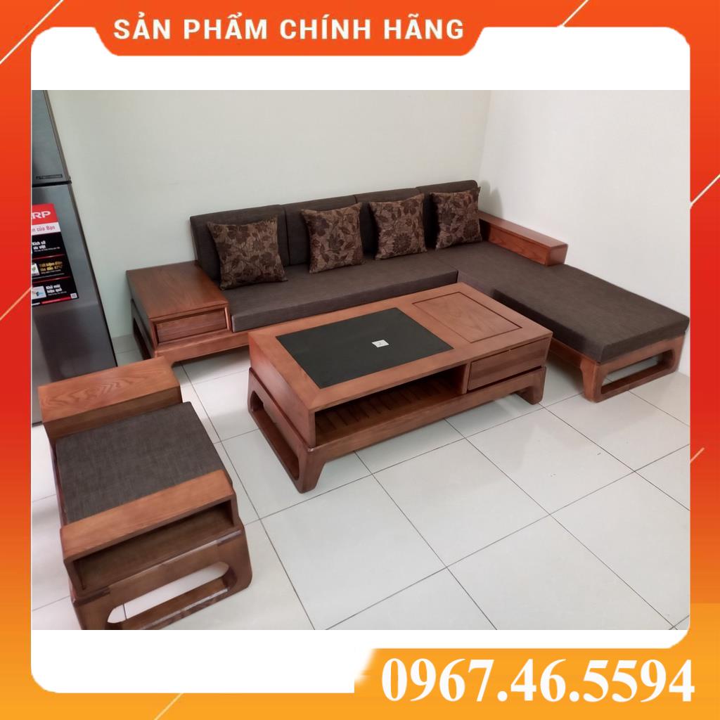 Bàn ghế sofa gỗ sồi góc L màu cánh dán